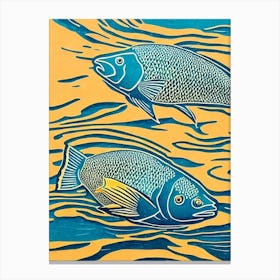 Parrotfish Linocut Canvas Print