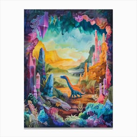 Colourful Dinosaur In A Crystal Cave 1 Canvas Print