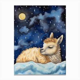 Baby Llama 1 Sleeping In The Clouds Canvas Print