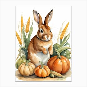 Painting Of A Cute Bunny With A Pumpkins (26) Canvas Print