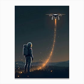 Astronaut Flying A Drone Canvas Print