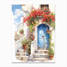 Amalfi, Italy   Mediterranean Doors Watercolour Painting 6 Canvas Print