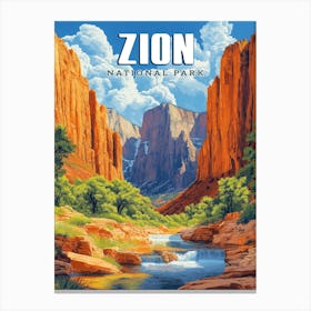 Zion National Park, Utah The Narrows Vintage Canvas Print