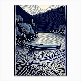 Boat Waterscape Linocut 1 Canvas Print
