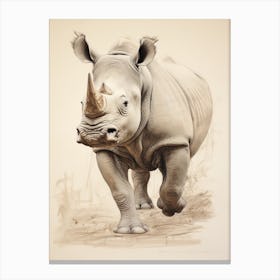 Vintage Rhino Walking Illustration  1 Canvas Print