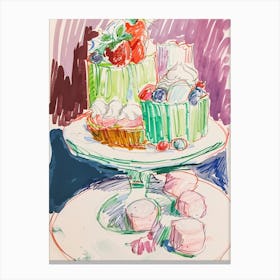 Jelly & Desserts On A Dessert Stand Felt Tip Pen Brushstrokes Canvas Print