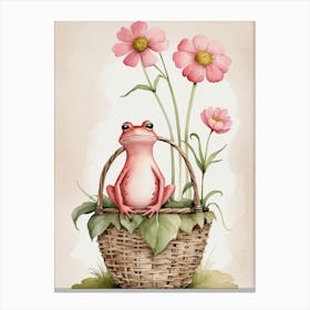 Cute Pink Frog In A Floral Basket (20) Canvas Print