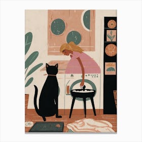 Illustration Of A Girl And Cat Canvas Print