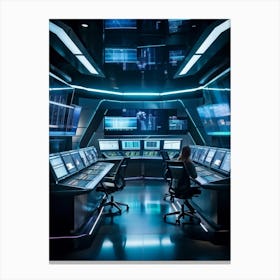 Cyber Industrial Automation Control Room With Sleek Ergonomic Workstations Translucent Holographic (5) Canvas Print