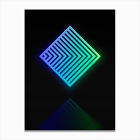 Neon Blue and Green Abstract Geometric Glyph on Black n.0392 Canvas Print
