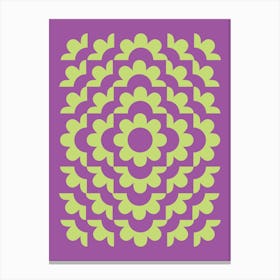 Midcentury Modern Abstract Geometric Flower Pattern Floral in Purple Forest Sage Green 3 Canvas Print