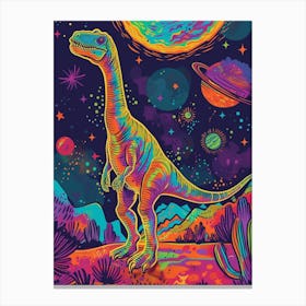 Neon Dinosaur Space Illustration 2 Canvas Print