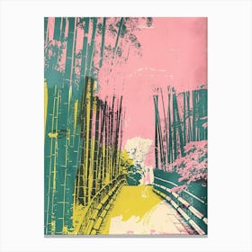 Arashiyama Bamboo Grove Japan Duotone Silkscreen Canvas Print