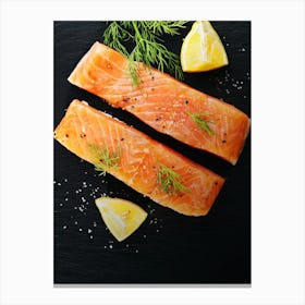 Salmon raw fish — Food kitchen poster/blackboard, photo art Canvas Print