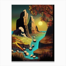 Landscape With Waterfall Canvas Print