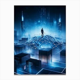 A Geometric Structure Sprawled Across A Global Scale Its Interconnected Nodes Pulsating With Data T (3) Canvas Print