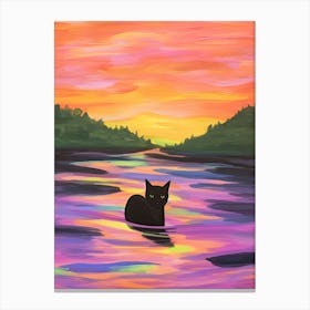 Cat In Colourful Lake Painting Canvas Print