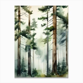 Appalachian Mountains of Misty Pines Watercolor Print of Evergreen Forest..151 Canvas Print