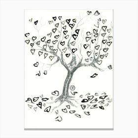 Tree Of Black Hearts - black and white ink graphite love romance Canvas Print