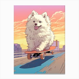 American Eskimo Dog Skateboarding Illustration 2 Canvas Print