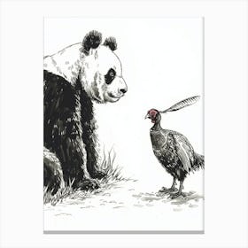 Giant Panda And A Blood Pheasant Ink Illustration 1 Canvas Print