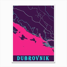 Dubrovnik Neon City Map Map Poster Canvas Print