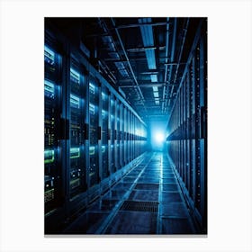 Abandoned Data Center Featuring Racks Filled With Mainframes And Servers Intricate Electronic Hardw (2) Canvas Print