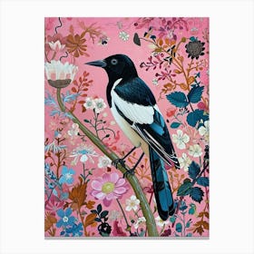 Floral Animal Painting Magpie 1 Canvas Print