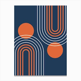 Mid Century Modern Geometric B21 In Navy Blue And Orange (Rainbow And Sun Abstract) Canvas Print