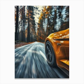 Speeding Sports Car In The Forest Canvas Print
