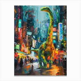 Colourful Dinosaur Cityscape Painting 3 Canvas Print