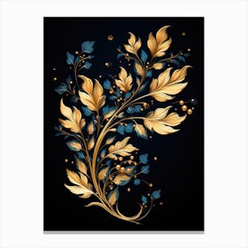 Golden Leaves On Black Background 2 Canvas Print