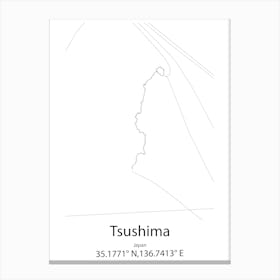 Tsushima,Japan Minimalist Map Canvas Print