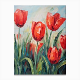 Red Tulip Floral Oil Painting Valentine Canvas Print