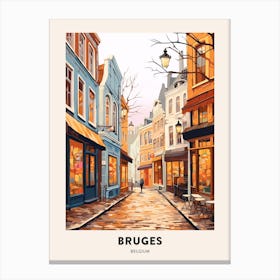 Vintage Winter Travel Poster Bruges Belgium 4 Canvas Print