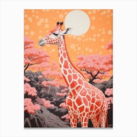 Giraffe Exploring The Nature Orange & Pink 2 Canvas Print