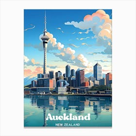 Auckland City Skyline New Zealand Travel Illustration Canvas Print
