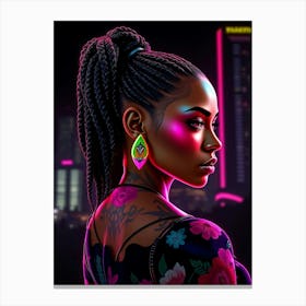 Black Neon Girl Canvas Print