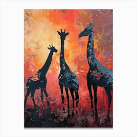 Giraffe Herd In The Red Sunset 3 Canvas Print