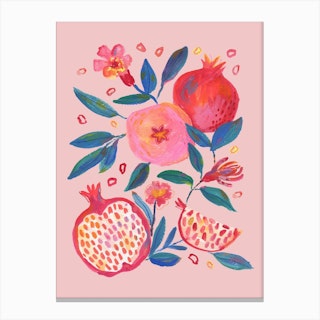 Pomegranate And Florals Pink Canvas Print