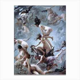 Witches Going to Their Sabbath - Luis Ricardo Falero 1878 - Witchy Art Print of Pagan Witchcraft Dark Aesthetic Renaissance Oil Painting Moon Worship Dark Arts and Satan Worship Canvas Print