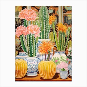 Cactus Painting Maximalist Still Life Golden Barrel Cactus 2 Canvas Print