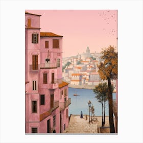 Porto Portugal 1 Vintage Pink Travel Illustration Canvas Print