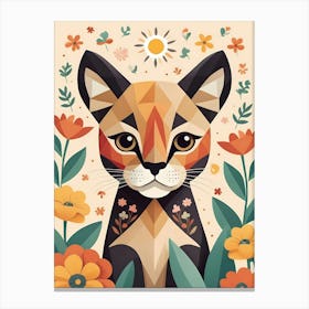 Floral Cute Baby Puma Nursery Illustration (30) Canvas Print