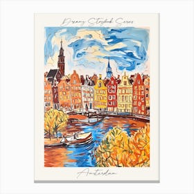 Poster Of Amsterdam, Dreamy Storybook Illustration 4 Canvas Print