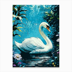 Swan In Lake Painting Canvas Print