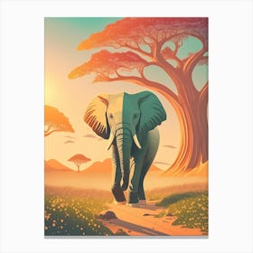 Elephant, Sunset Light In Forest; Animal Wildlife; Old Baobab Tree 4688 Canvas Print