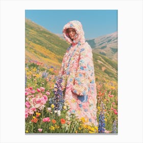 "Nature's Beauty: Woman in Flower Scrap Coat" Canvas Print