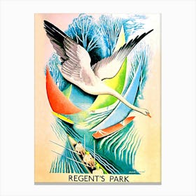 Rigents Park, Stork Over The Small Boat, England, Vintage Travel Poster Canvas Print