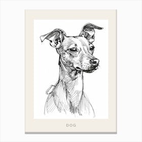 Short Haired Dog Black & White Line Art Poster Canvas Print